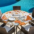 thumbnail image 6 of Orange Pumpkin Gnomes Fall Round Tablecloth, Fitted Table Cover with Elastic for 36"-44" Round Tables, Branches Thanksgiving Leaves Wooden Table Cloth Outdoor Dinning Party Waterproof Tablecloths, 6 of 7