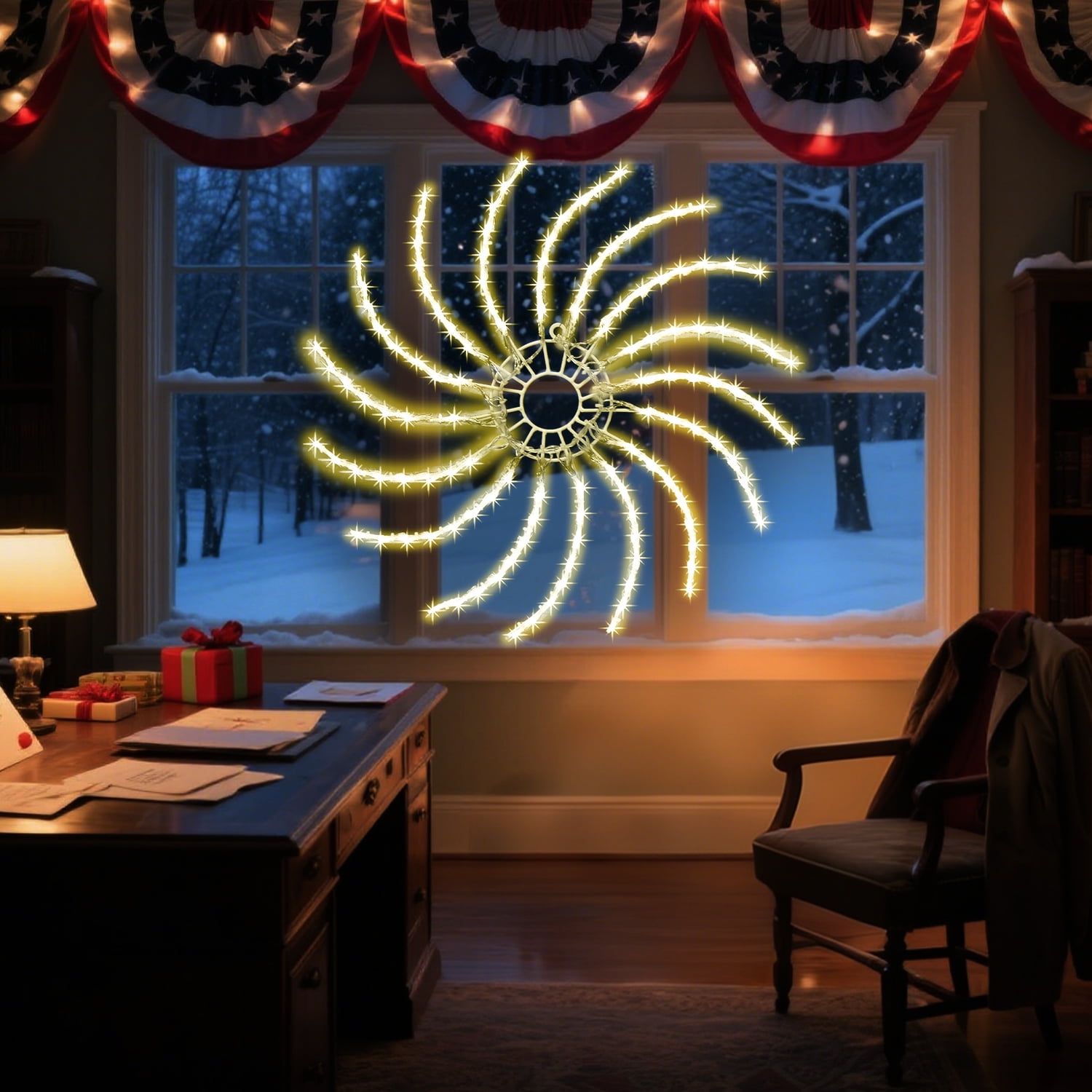 Lighted Christmas Light, 20" 128 LED string light rotating Wheel with Functions Seasonal Lighting Decor for Home Xmas Tree Wedding Party,  warm white