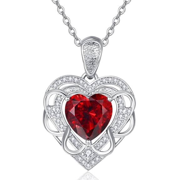 TANGPOET January Birthstone Necklaces for Women Sterling Heart Garnet Pendant Necklace Heart Birthstone Jewelry Birthday Gift for Wife Mom Her