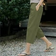 thumbnail image 6 of Cotton Linen Pants for Women Summer Tapered Lantern Leg Cropped Pants with Elastic High Waist Loose Fit Capris (2XL, Army Green), 6 of 6