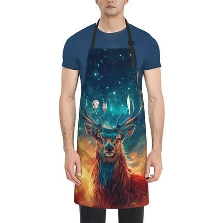 

Picia Celestial Stag Cosmic Glow Waterproof Apron for Unisex Adult - Adjustable Bib Apron with Pockets Ideal for Cooking Gardening Painting and Household Chores