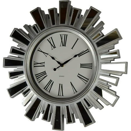 19 Inch Silver and Mirror Starburst Wall Clock