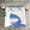 thumbnail image 3 of Ambesonne Indigo Quilted Bedspread Set 3 Pcs, Grunge Sharks Wildlife, Queen Size, Royal Blue, 3 of 3