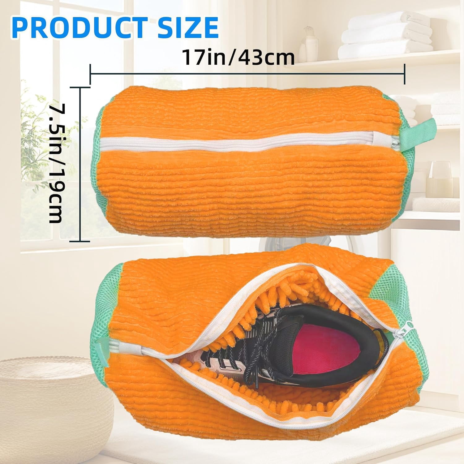 Shoe Washing Machine Bag Laundry Shoe Bag for Washer and Dryer Reusable 2pc Shoe Cleaning Bags for Sneakers 360° Deep Cleaning Machine for All Shoes Types With Self-locking Zipper Light Orange 2Pcs