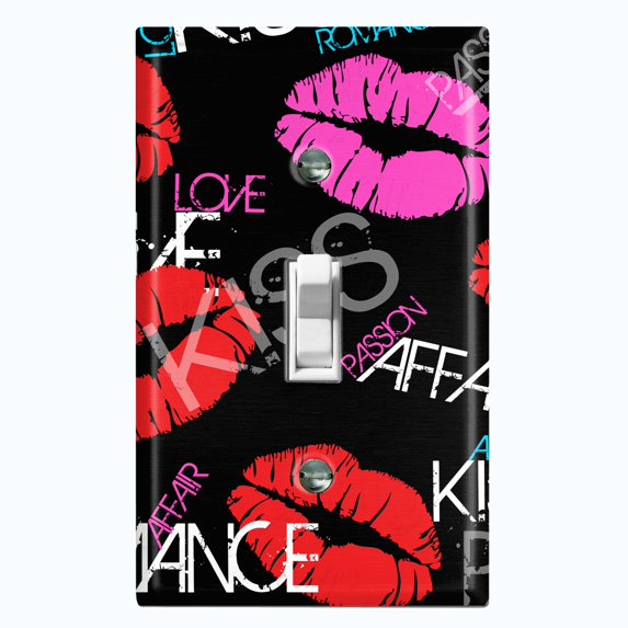 Metal Light Switch Plate Cover Lipstick Kisses Love Romance Black LOV008