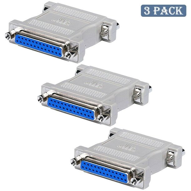 3x DB25 25 Pin Parallel Port Null Modem Adapter Female to Female Gender
