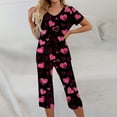 thumbnail image 2 of Garbnen Valentine Pajama Set Women V Neck Short Sleeve Sleepwear Top and Capri Pjs Heart Print Sleepwear 2 Piece Pjs with Pockets, 2 of 7