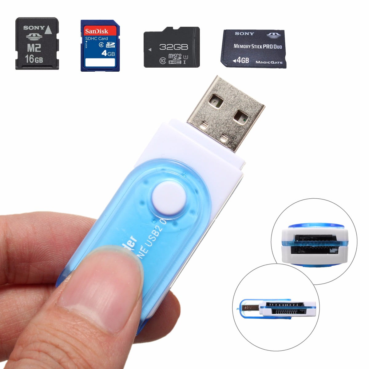 All in one USB 2.0 Micro SD/TF M2 MMC SDHC PRO Duo Memory Card Reader Adapter EF