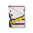 thumbnail image 2 of Alaskan Malamute Soft Flannel Fleece Blanket, Purple Stripes with Husky Sketch Yellow Hipster Glasses Hello Summer Words, Cozy Plush for Indoor and Outdoor Use, 70" x 90", Multicolor, by Ambesonne, 2 of 6