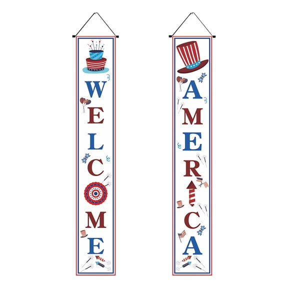 Patriotic Porch Sign, 4th of July Welcome Banner Decorations for Front Door, Independence Day Hanging Banner for Outdoor Home Party, Memorial Day Patriotic Decor