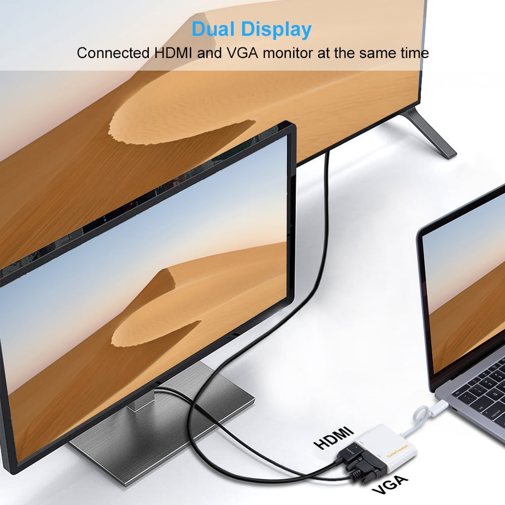 USB C to HDMI +VGA Adapter, CableCreation Type C to HDMI 4K VGA 1080P Converter, Compatible with MacBook Pro 2011 and Newer, Chromebook Pixel, XPS 13,Yoga 910, Surface Go, Galaxy S10