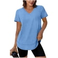 thumbnail image 2 of CQONEPT Women's Short Sleeve Top Athletic Running Blouse Tops V Neck Blouse Dressy Casual Outdoor Tunic Tops Light Blue L, 2 of 7