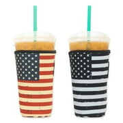 Baxendale and Co 2-Pack Large (32oz) Reusable Neoprene Insulator Sleeve for Iced Coffee or Cold Beverage Cups (American Flag Mix)