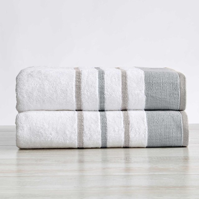 Juego de sábanas de baño decorativas – Juego de 2 toallas de baño de algodón peinado de 68 x 35 – Lujosas toallas ultrasuaves y duraderas para decoración de baño (gris glaciar/capuchino)