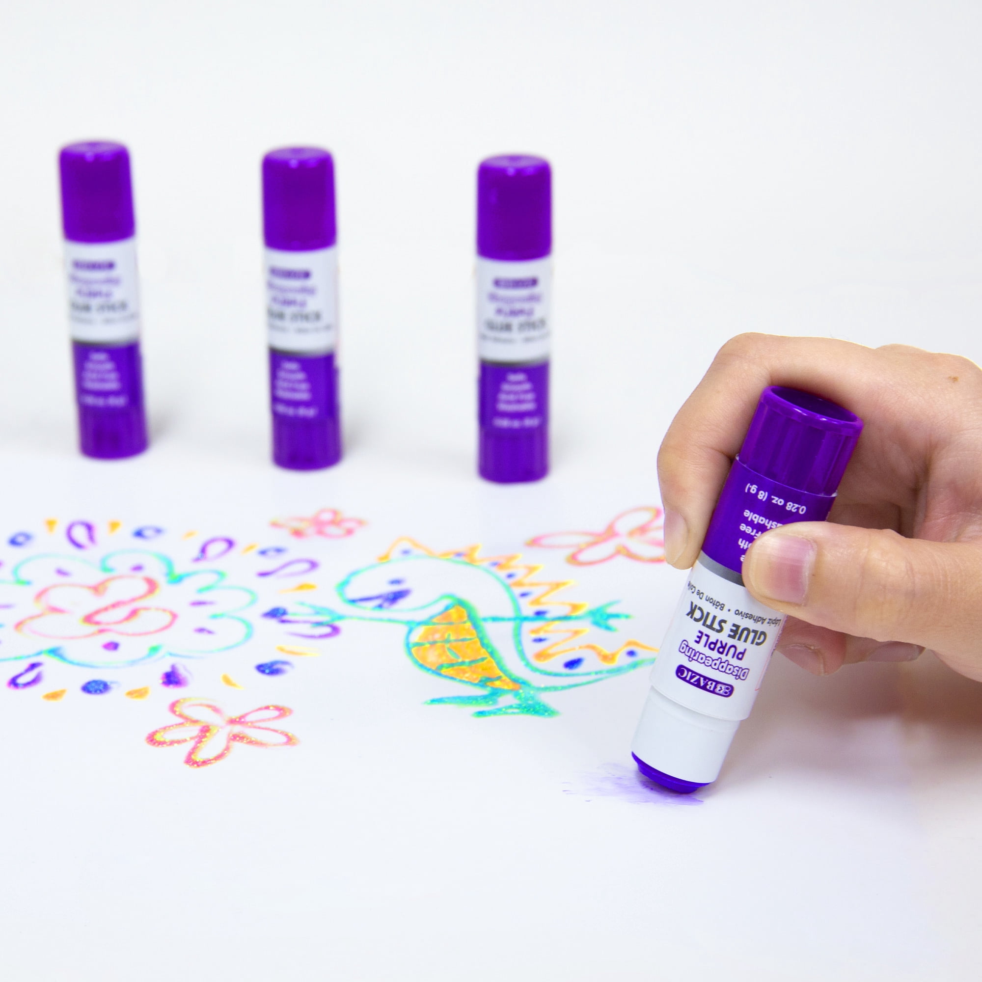 BAZIC Washable Disappearing Purple Glue Stick 21g/0.7 Oz, Color Acid Free Glue Sticks (2/Pack), 144-Packs