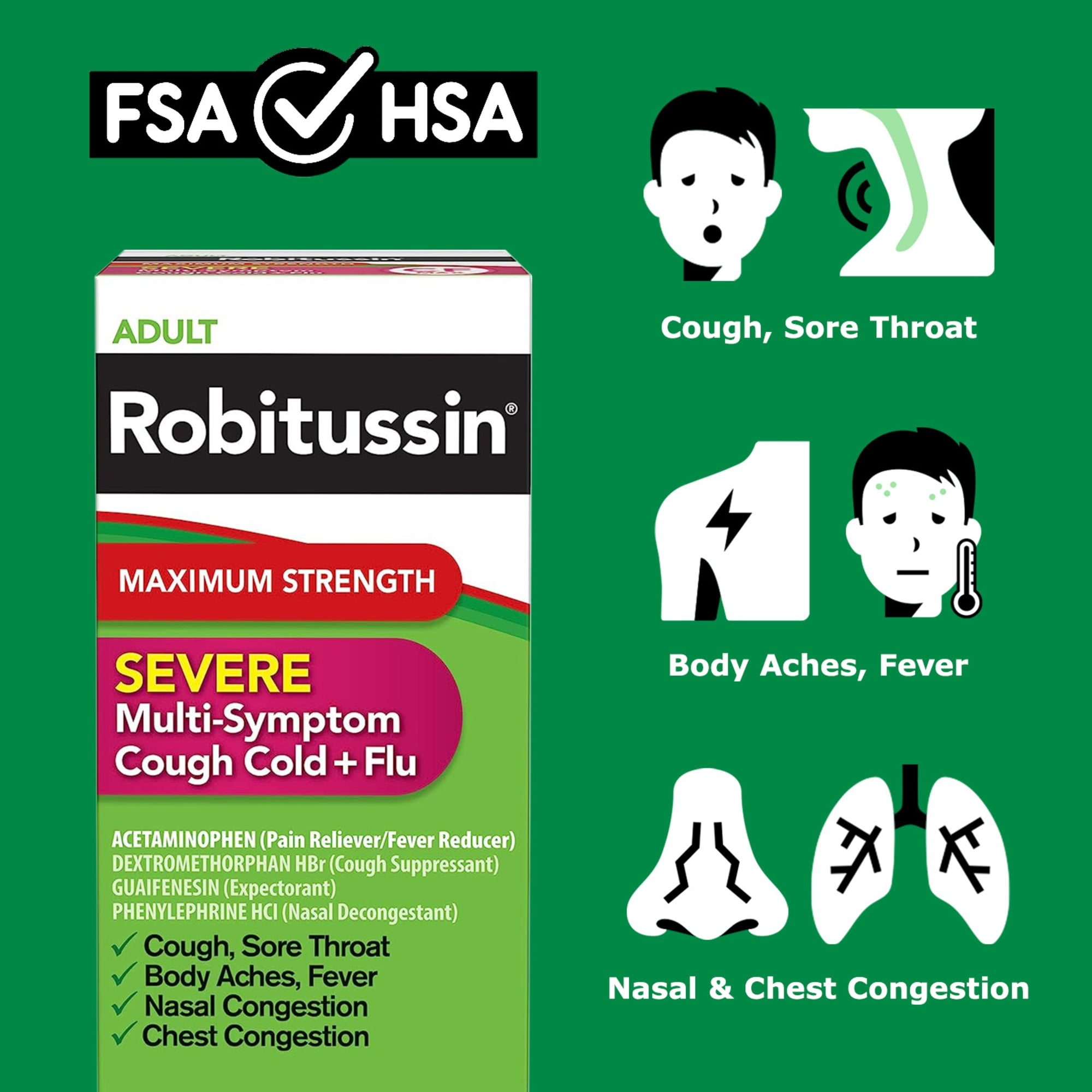 Robitussin Adult CF Max Severe Multi-Symptom Cough, Cold, and Flu Relief Medicine, Raspberry, 8 Fl Oz.