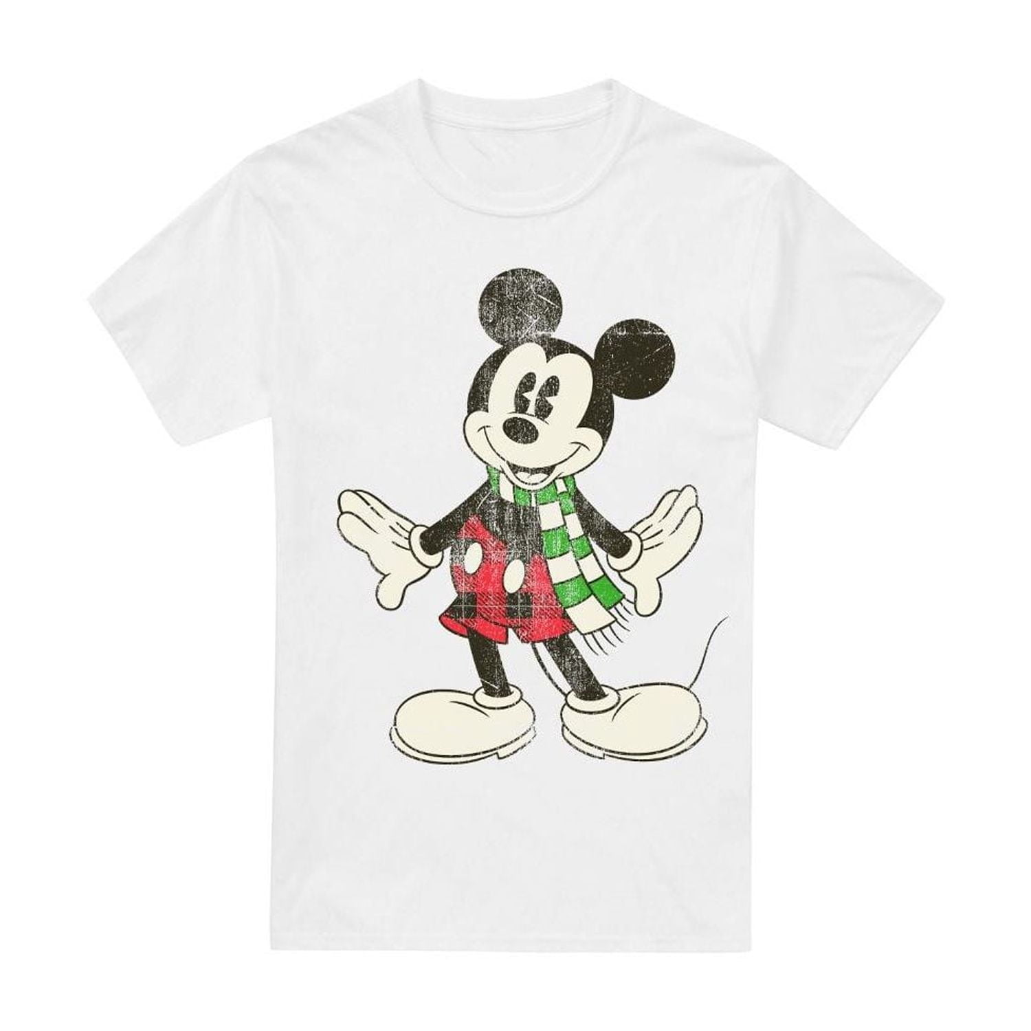 Disney Mens Mickey Mouse Retro Scarf Christmas T-Shirt