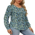 thumbnail image 3 of LEEYNEER Womens Blouses Floral Printed Pleated Short Sleeve Tunic Tops for Women Dressy Casual Summer Shirts, 3 of 6