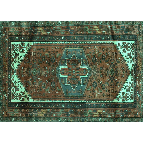 Ahgly Company Machine Washable Indoor Rectangle Persian Turquoise Blue Traditional Area Rugs, 5' x 7'