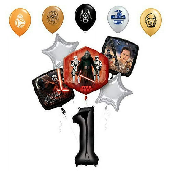 Star Wars 1st Birthday Party Supplies Foil Balloon Bouquet Decorations with 5pc Star Wars 11" Character Print Latex Balloons Chewbacca, Darth Vader, C3PO, R2D2 and BB8
