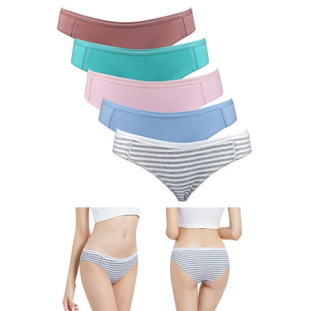 

Attraco Women’s Fashion Cotton Underwear Bikini Non-marking Briefs Solid Elastic Low-waist Briefs Pack of 5