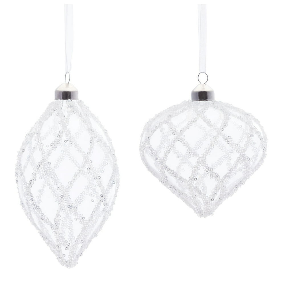 Set of 12 Clear and Silver Glass Christmas Ornaments 6.5"