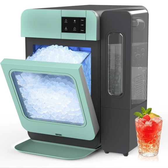 SOOPYK Nugget Ice Maker Countertop with Side Water Tank Self-Cleaning LED Light Ice Scoop 44 lbs Daily Capacity ,Green