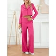 thumbnail image 3 of Arvbitana Women Fashion Pants Set Elegant Long Sleeve Lapel Collar Cropped Suit Top with Wide Leg Pants Fall Solid Streetwear Outfit, 3 of 9