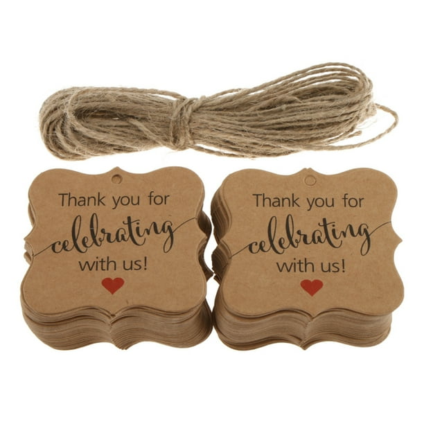 Pack of 100 Rustic Kraft Paper Thank You Cards Gift Tags Wedding