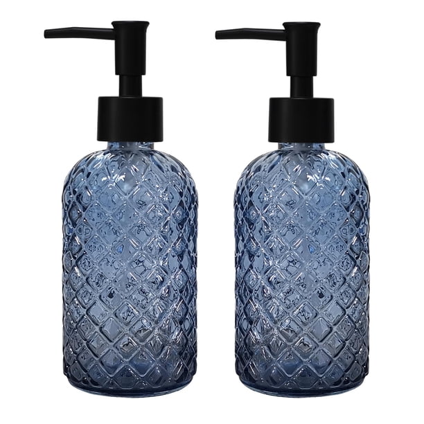 Juego dispensador de jabón YYTSGG de vidrio azul de 350 ml, recargable, paquete de 2