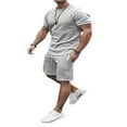 thumbnail image 1 of KuriozudMale Solid Color  Neck Short Sleeve Shirt Shorts with Pocket, 1 of 5