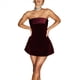 thumbnail image 2 of Vestido Mini Ajustado con Hombros Descubiertos para Mujer, de Terciopelo, Corte A, para Fiesta y Club. Rojo L, 2 of 9