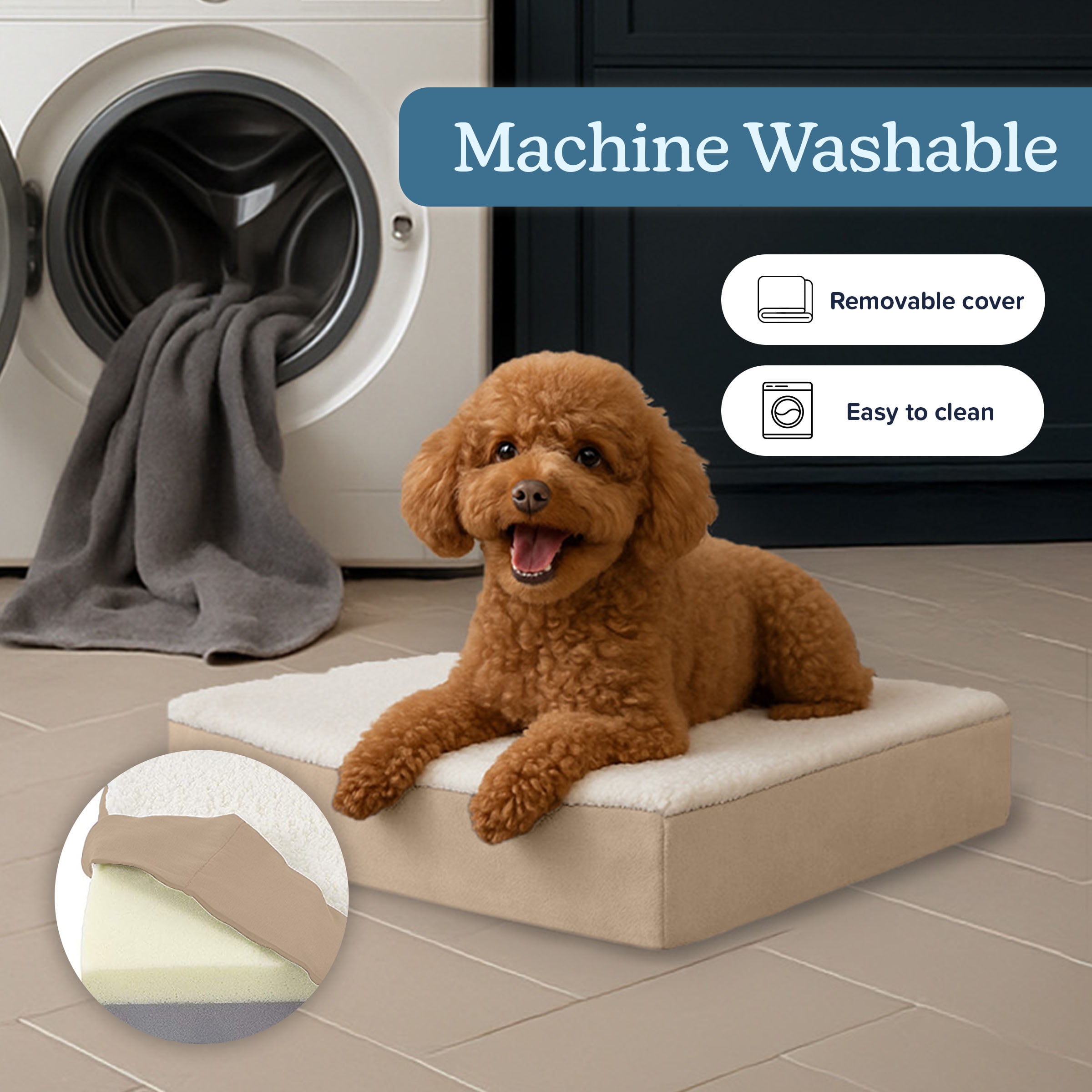 PETMAKER Orthopedic Memory Foam Orthopedic Pet Bed With Sherpa Top - Tan