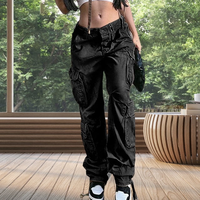 Pantalones Anchos Pantalones femeninos American Street Cargo Pants Casual para la playa al aire libre (Black L) Ygjytge para Mujer Negro T L