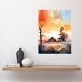 thumbnail image 2 of Sunrise Clouds over Countryside Farmhouse Cabin with Old Windmill Tower Modern Watercolour Painting Large Wall Art Poster Print Thick Paper 18X24 Inch, 2 of 5