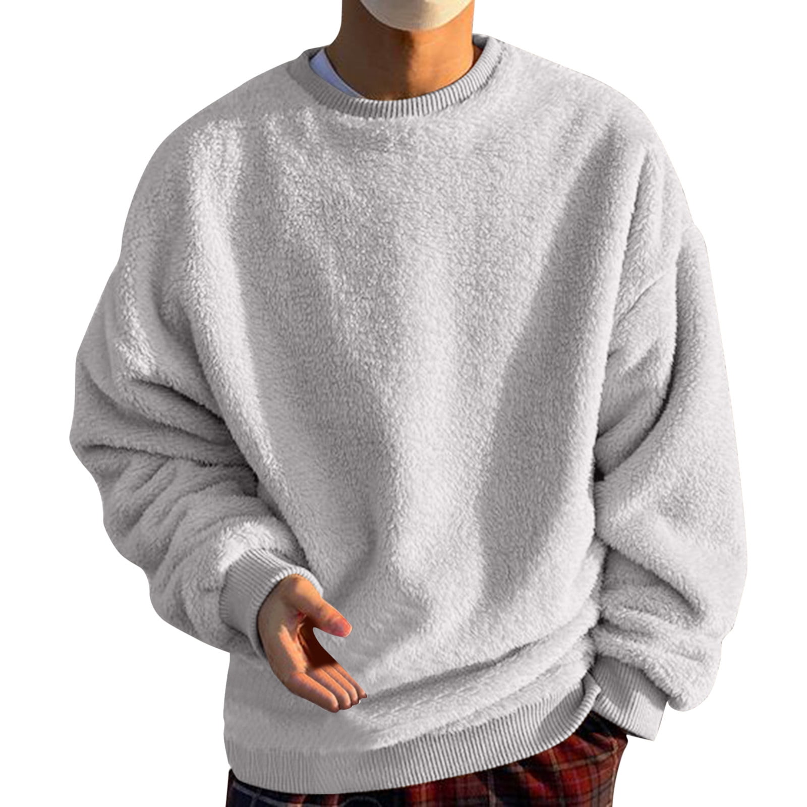 uikmnh Mens Fuzzy Pullover O Neck Sweatshirt Long Sleeve Sport Solid Color Fall Outwear Fleece Sweatshirts Pullover Fall Fashion Outfits Size 4XL Walmart