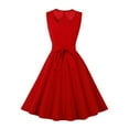 thumbnail image 1 of Puntoco Vestido Retro De Swing Sin Mangas Con Cinturón Hueco Y Cuello En W De Color Sólido De Verano Para Mujer Rojo M,Regalos Para Mujer Joven, 1 of 8