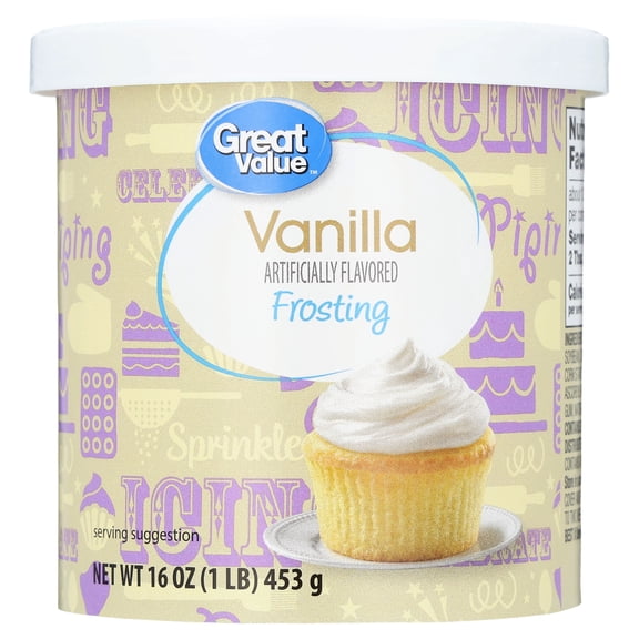 Great Value Vanilla Frosting, White, 16 oz Tub