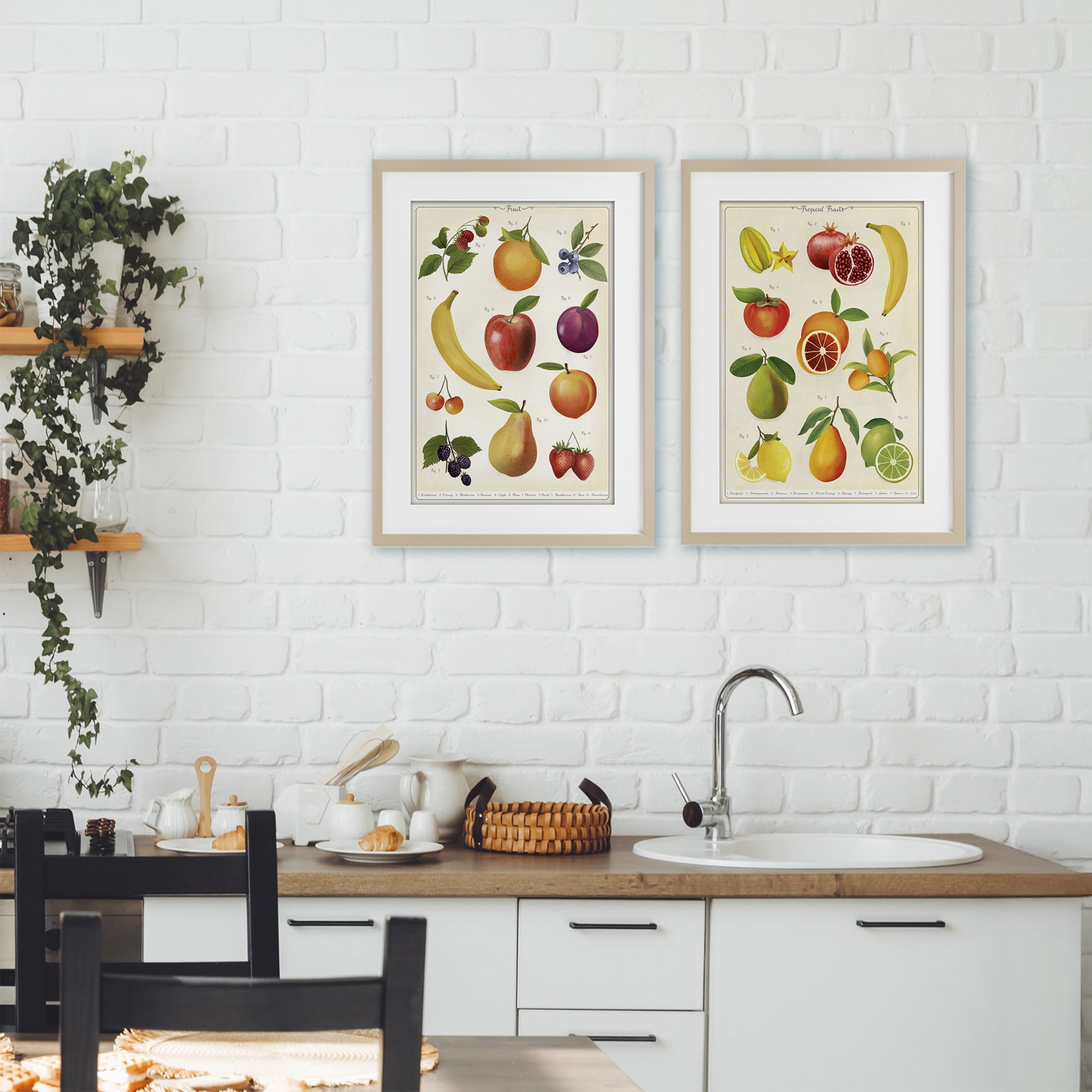 Stupell Industries Kitchen Studies Fruit 2 Piece Birch Framed Print Under Glass Set, design by Diane Neukirch