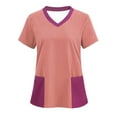 thumbnail image 1 of Timegard Tops for Women Summer V Neck Short Sleeve Color Block Work Casual Comfy Tee Tops with Pockets, 1 of 3