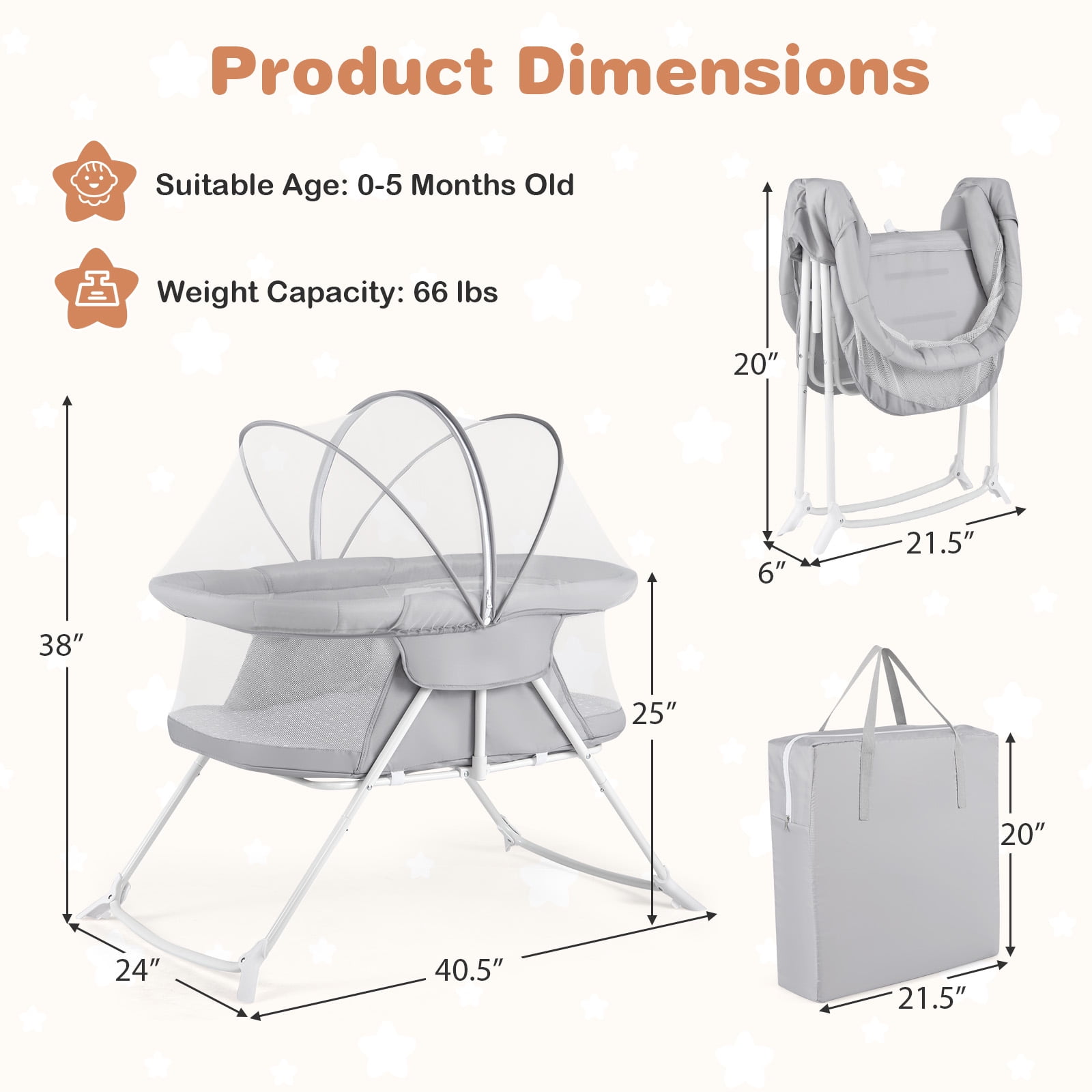 Costway 2 in 1 Baby Bassinet with Rocking Motion with Breathable Mesh Gray
