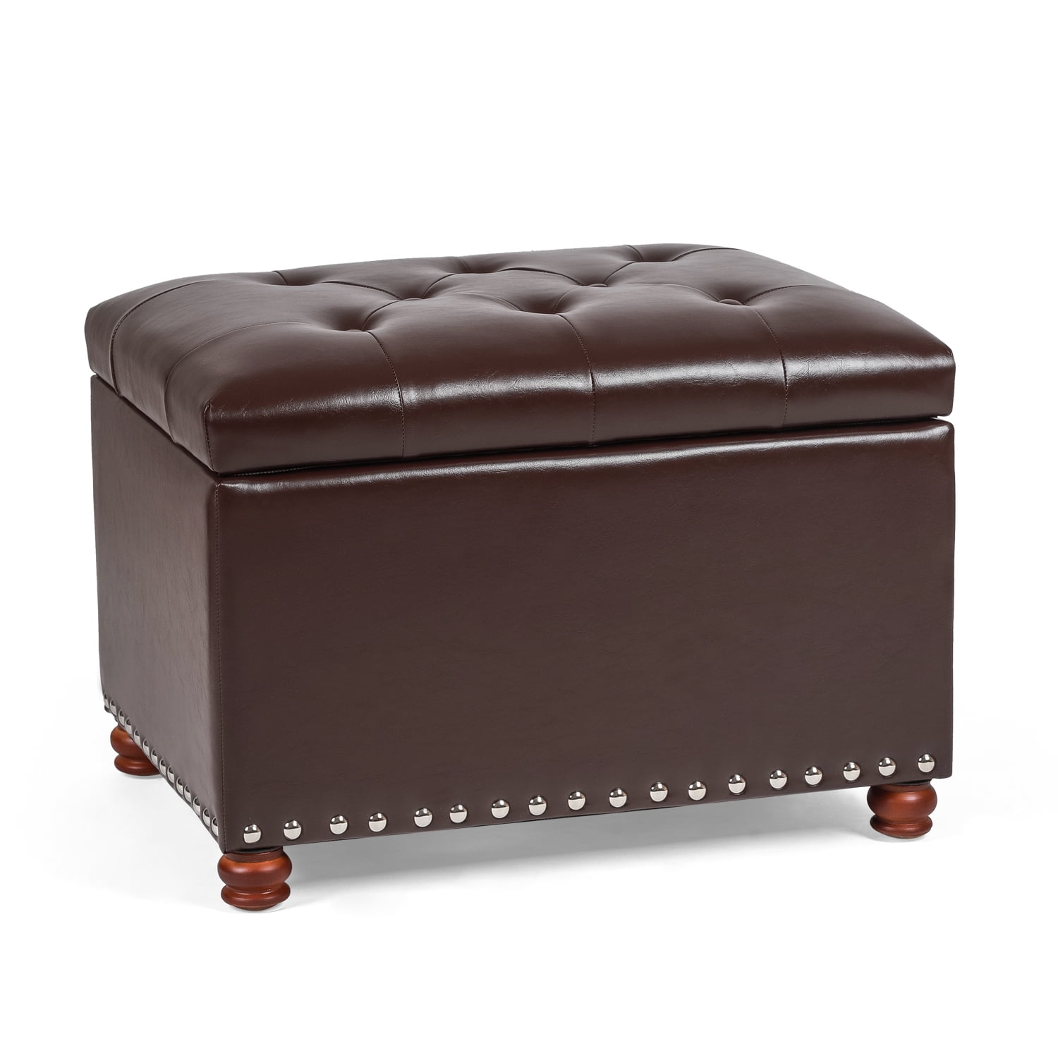 Joveco Pu Leather Rectangular Storage, Brown Leather Ottoman Storage Bench