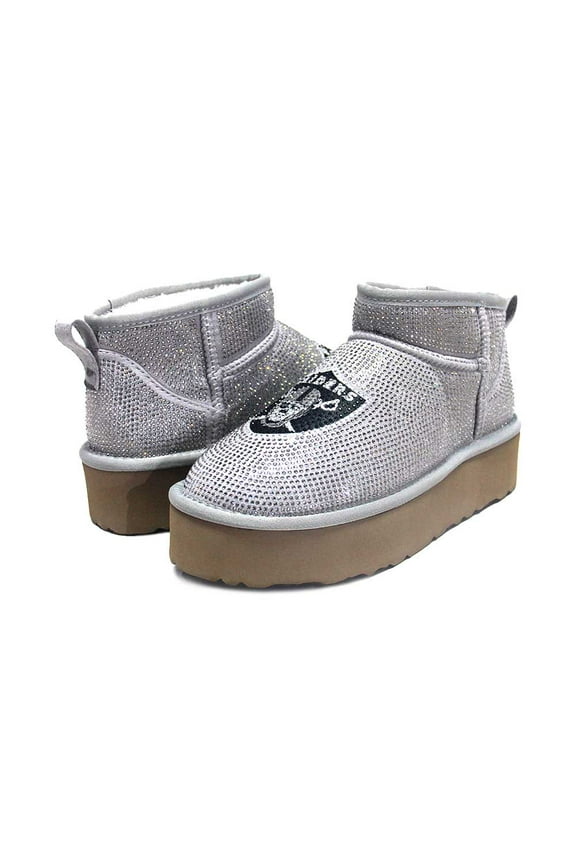Women's Cuce Silver Las Vegas Raiders Crystal Platform Boots