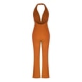 thumbnail image 4 of qILAKOG Women Casual Sleeveless Jumpsuits Loose Wide Leg Pant Romper Women's Solid Color Sexy Sleeveless Neck Hanging Pocket Loose Bodysuit Orange S, 4 of 5