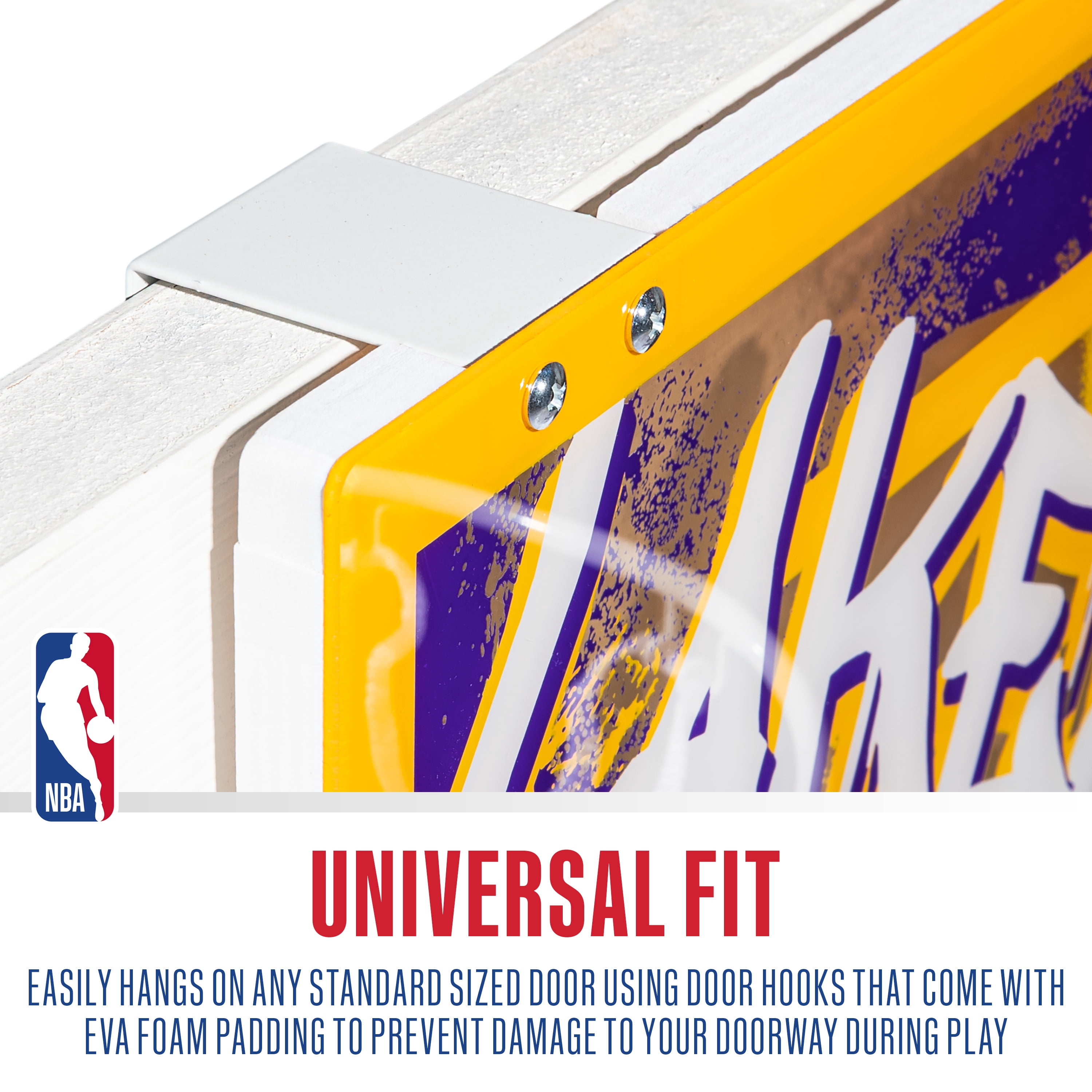 Franklin Sports NBA Los Angeles Lakers Over the Door Basketball Hoop - Kids Indoor Basketball Hoop with Mini Basketball - NBA Fan Shop Mini Hoop for Bedroom + Office - Over the Door Mini Hoop Set
