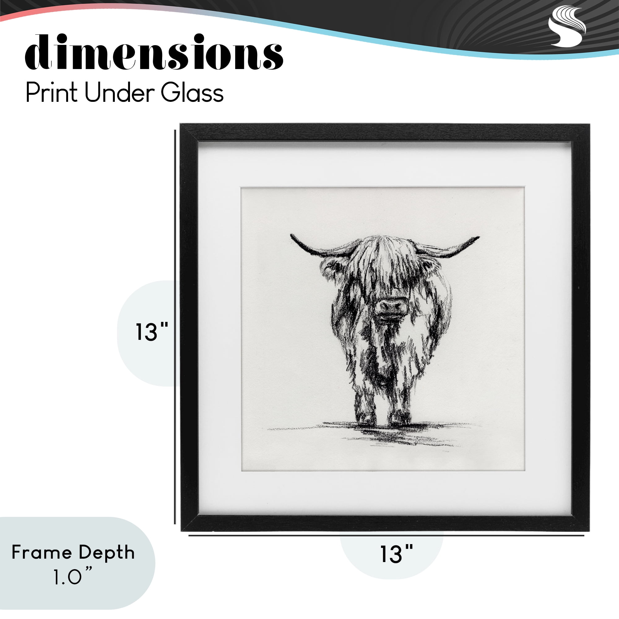 Stupell Industries Highland Cow in Charcoal Black Framed Print Under Glass, design by Leah Noel Art