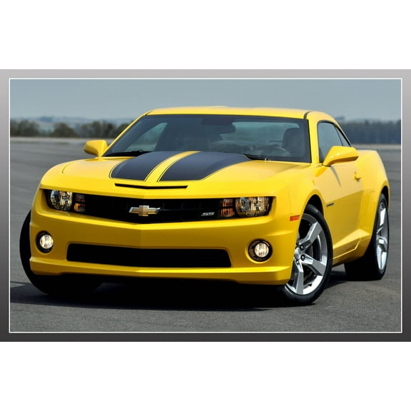Wall Art Impressions Chevrolet Camaro Vintage Classic Cars Yellow Photographic Print 36" x 24" Poster