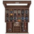 thumbnail image 1 of SONGMICS Watch Box, Watch Case with Glass Lid, 2-Tier Watch Display Case for 12 Watches, Lockable, 1 Drawer, for Rings, Bracelets, Gift Idea, Brown Synthetic Leather, Brown Lining JWB012K01, 1 of 9
