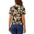 thumbnail image 3 of INSPIRE CHIC Women's Blouse Floral Ruffled Short Sleeve Ruffle Neck Casual Blouses M Black Red, 3 of 5