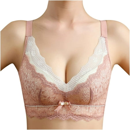 

QLEICOM Everyday Bras for Women Women s Comfort Lift Wirefree Bra Comfortable Breathable No Steel Ring Sexy Lace Gathering Adjustment Lift Bras Pink Cup 34/75AB